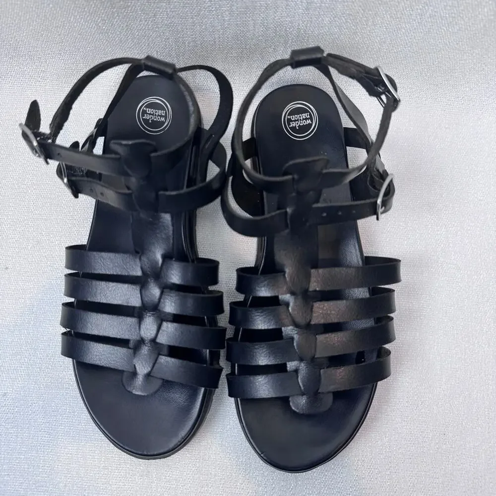 Wonder Nation Girls Gladiator Black Strappy Open Toe Sandals Size USA 6